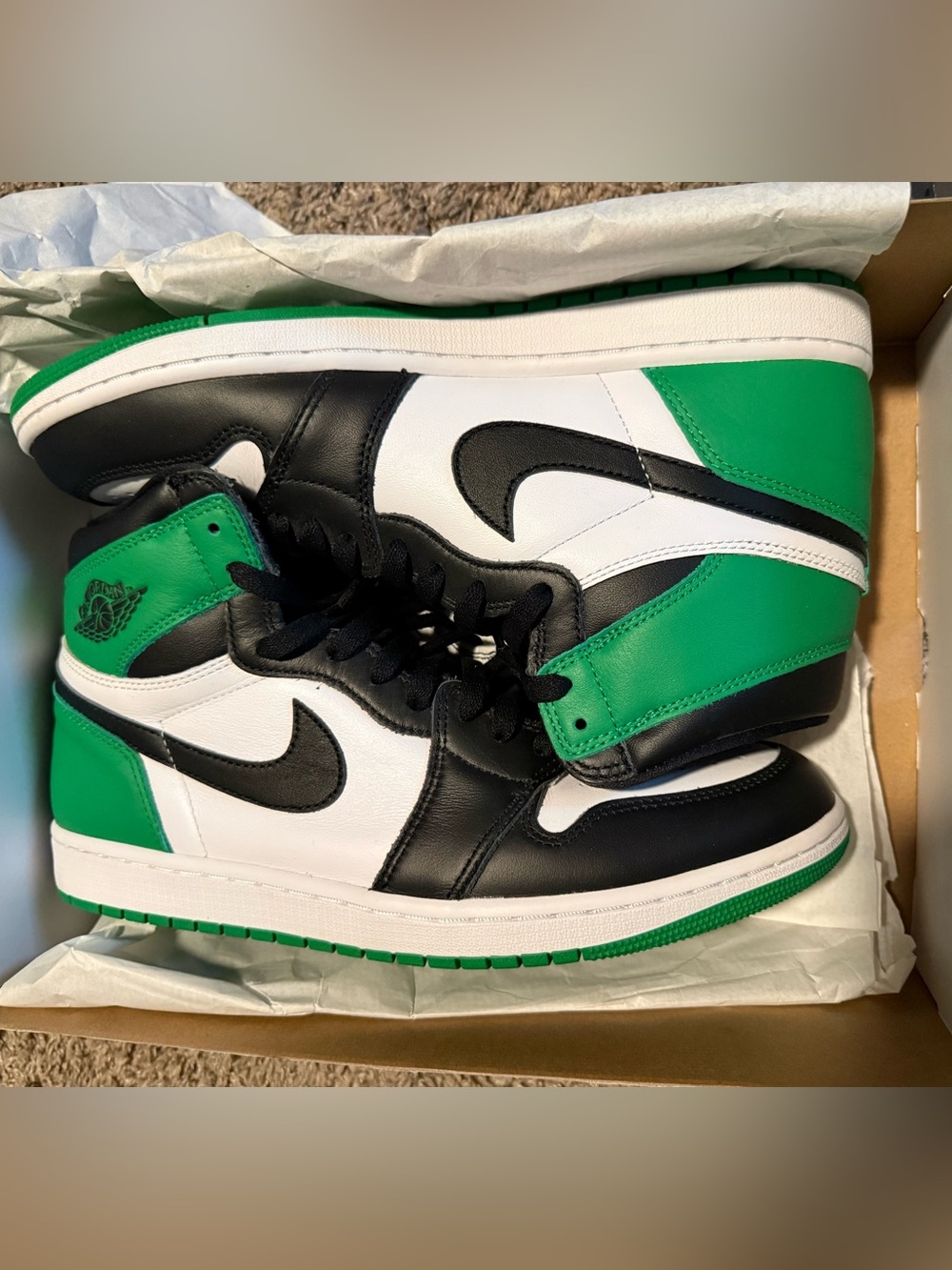 Nike Air Jordan 1 High Top Sneakers in Black, White & Green